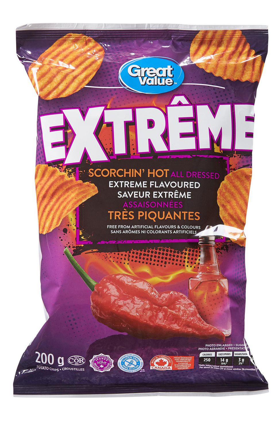 Great Value Scorchin’ Hot All Dressed Extreme Flavoured Rippled Chips