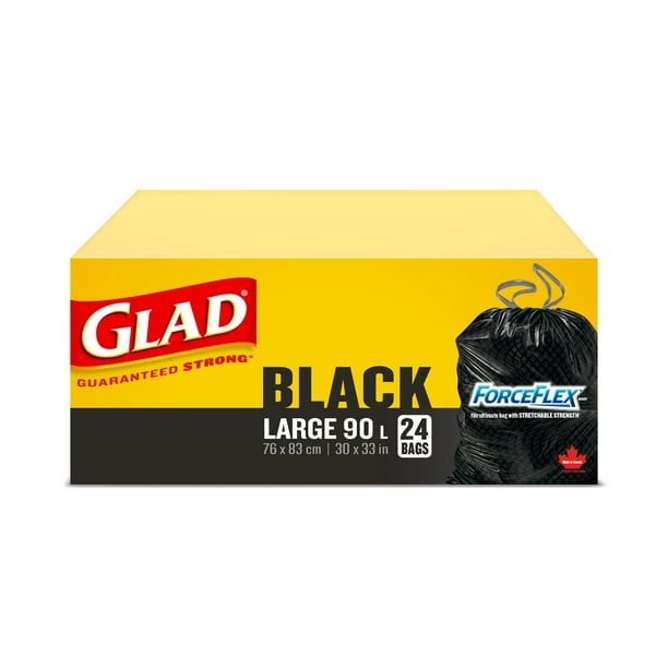 24 grands sacs à ordures noirs ForceFlex de Glad d’une capacité de 90 L Garantis  résistants