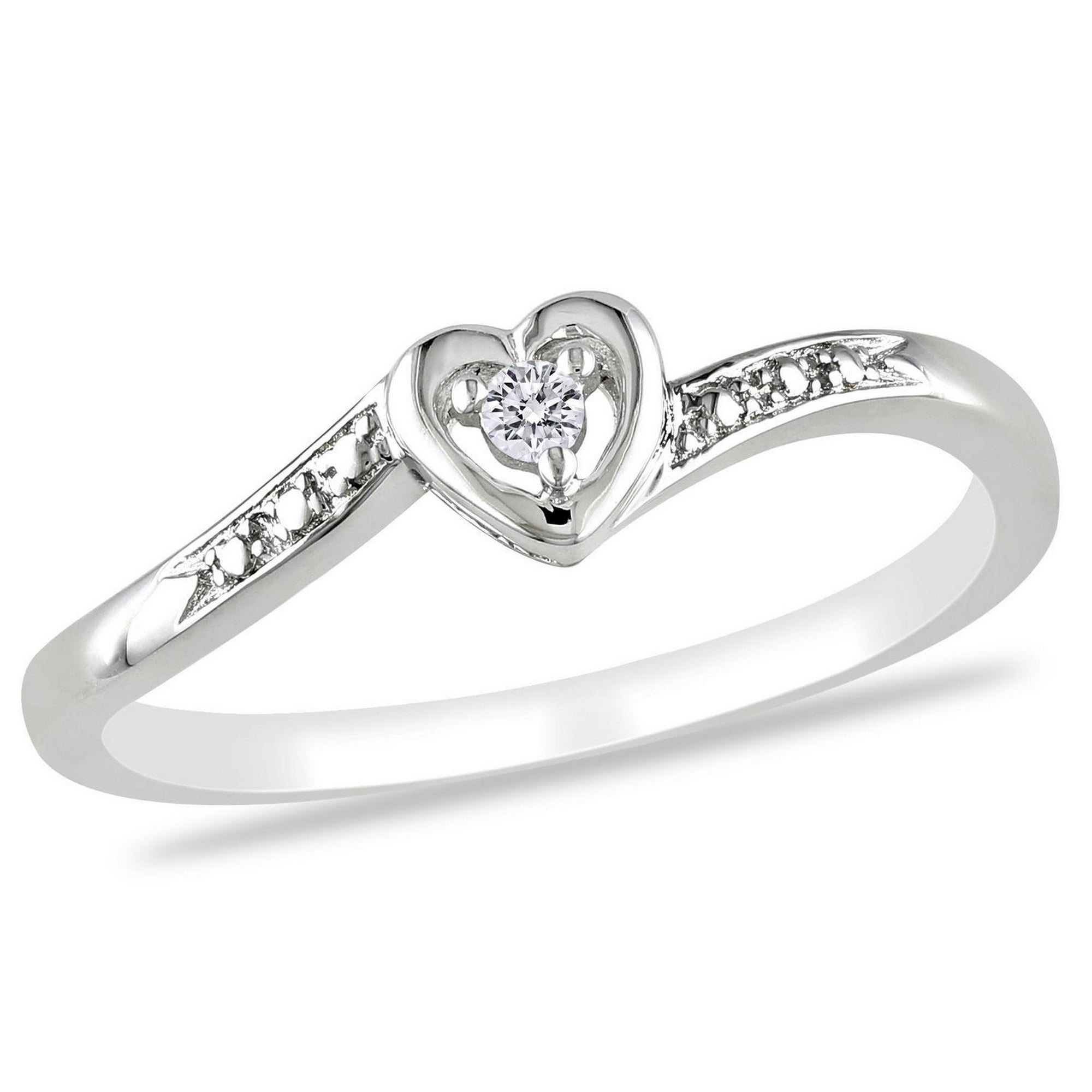 Promise My Love Womens 1/10 CT. T.W. Mined White Diamond Sterling Silver  Heart Promise Ring