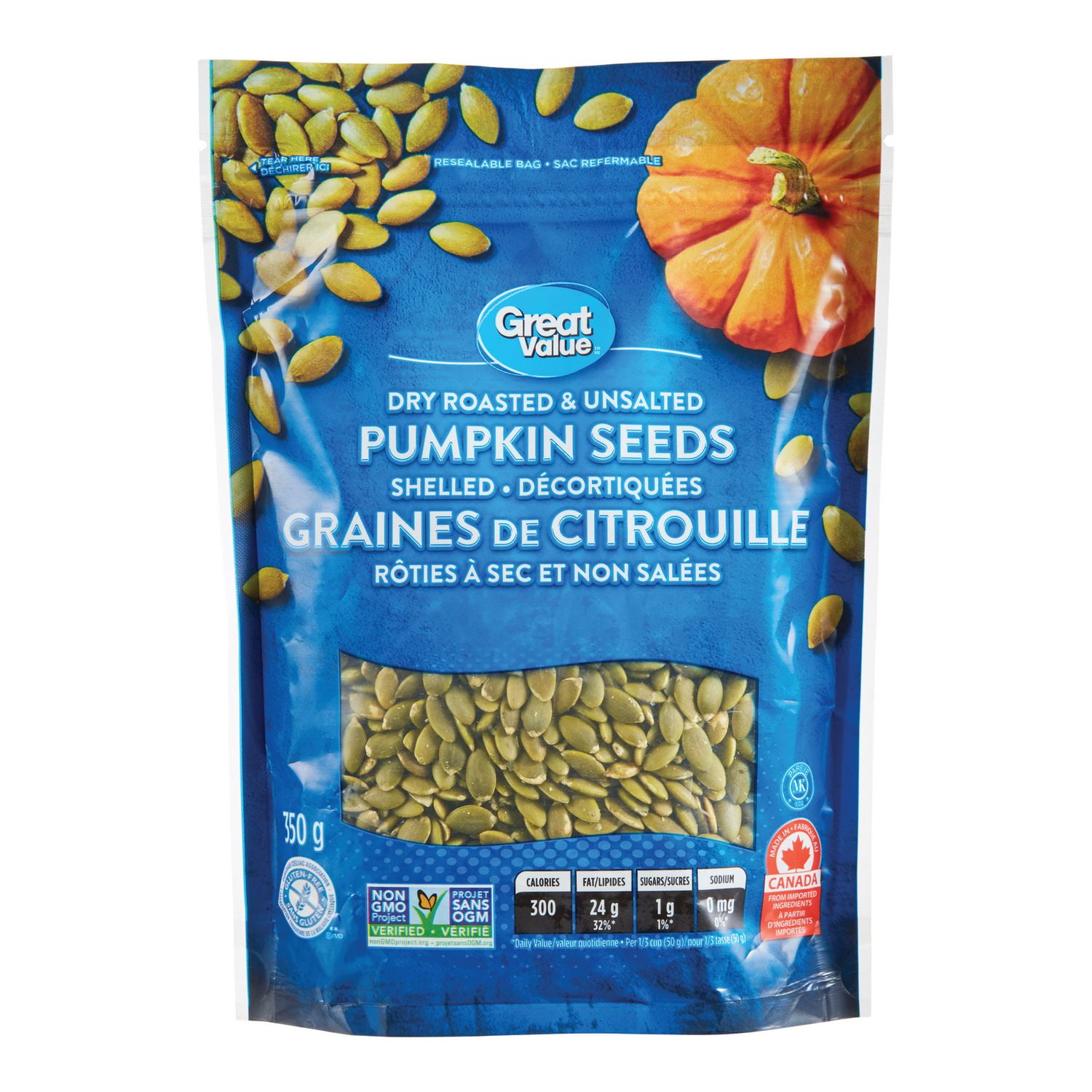 Great Value Dry Roasted & Unsalted Pumpkin Seeds Walmart Canada