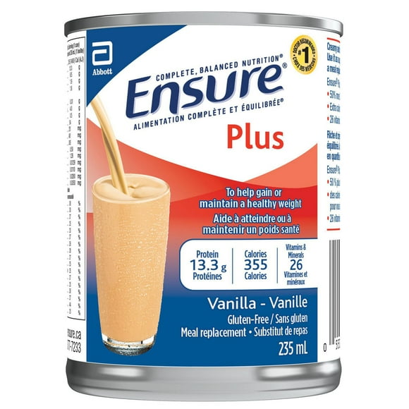 Ensure Plus, Meal Replacement, Complete Balanced Nutrition, Vanilla, 12 x 235 mL Can, 12 x 235-mL (12-Pack)