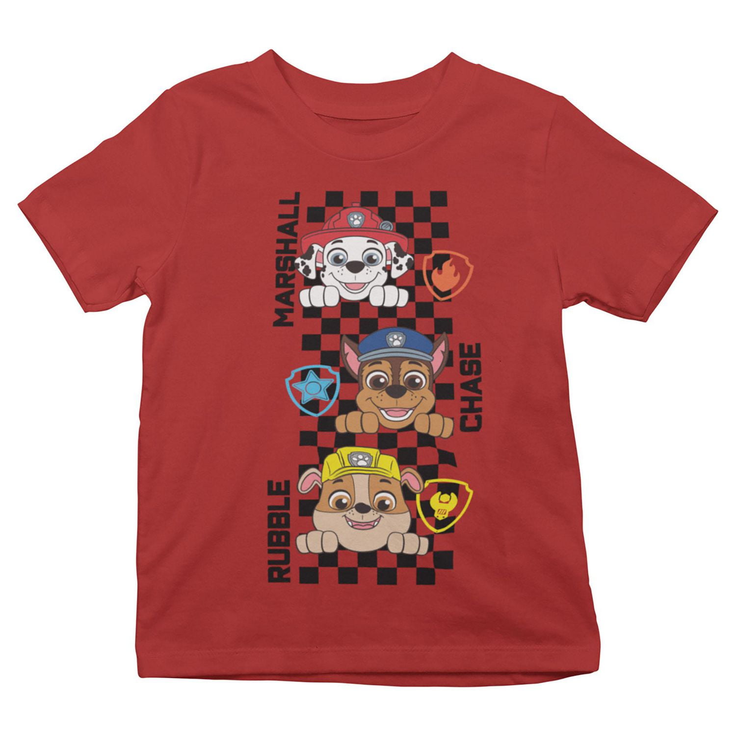Paw Patrol Boy's basic tee shirt. This boys crew neck tee shirt has short sleeves and a trendy print and, Sizes XS to M