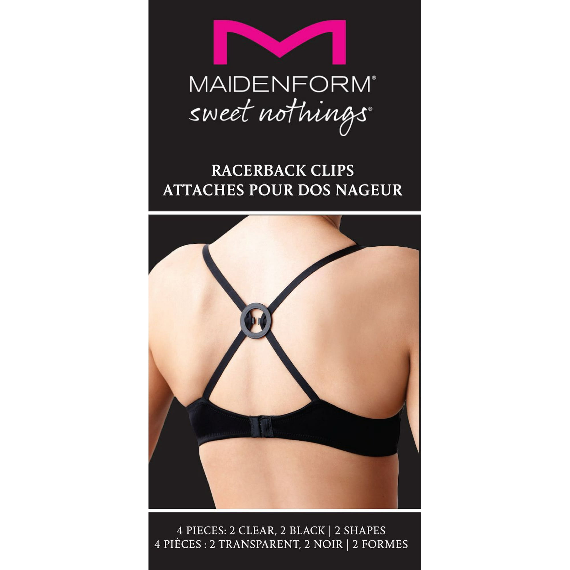 Maidenform Women's 4 Piece Racer Back Clips, Clear/Black, One Size :  : Clothing, Shoes & Accessories