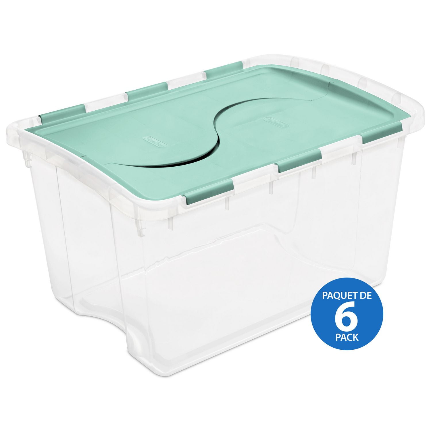 Sterilite 45L Hinged Lid Storage BoxAqua 6PK Walmart Canada