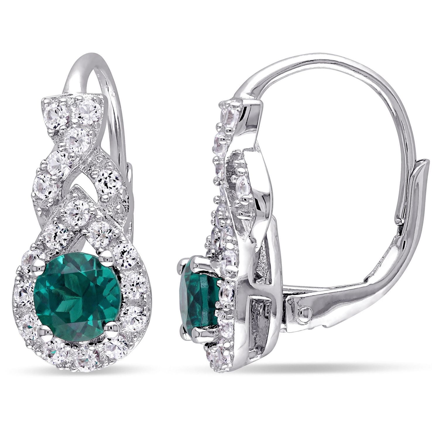 Tangelo 1-3/4 Carat T.G.W. Created Emerald and Created White Sapphire Sterling Silver Infinity Halo Earrings