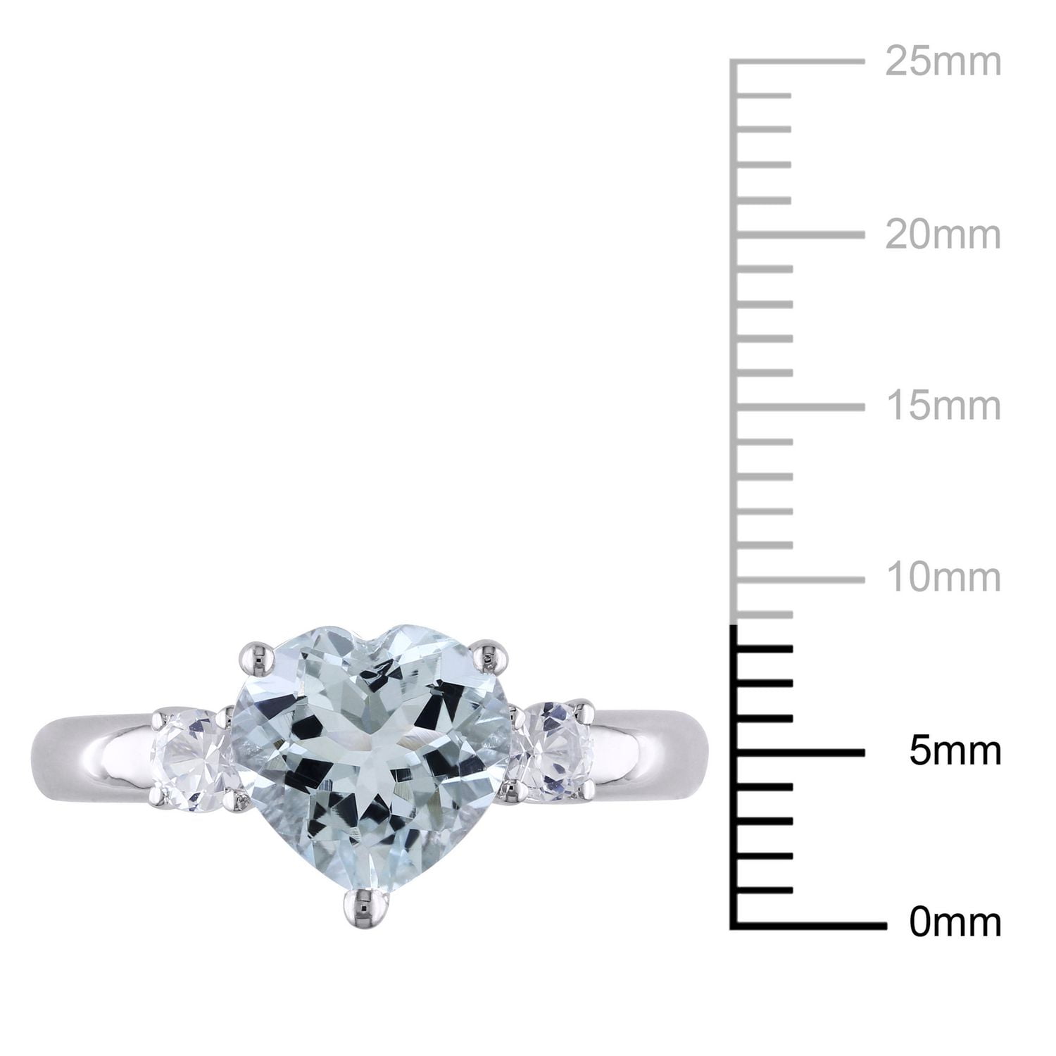 Tangelo 1-4/5 Carat T.G.W. Aquamarine and Created White Sapphire Sterling Silver Three-Stone Heart Ring