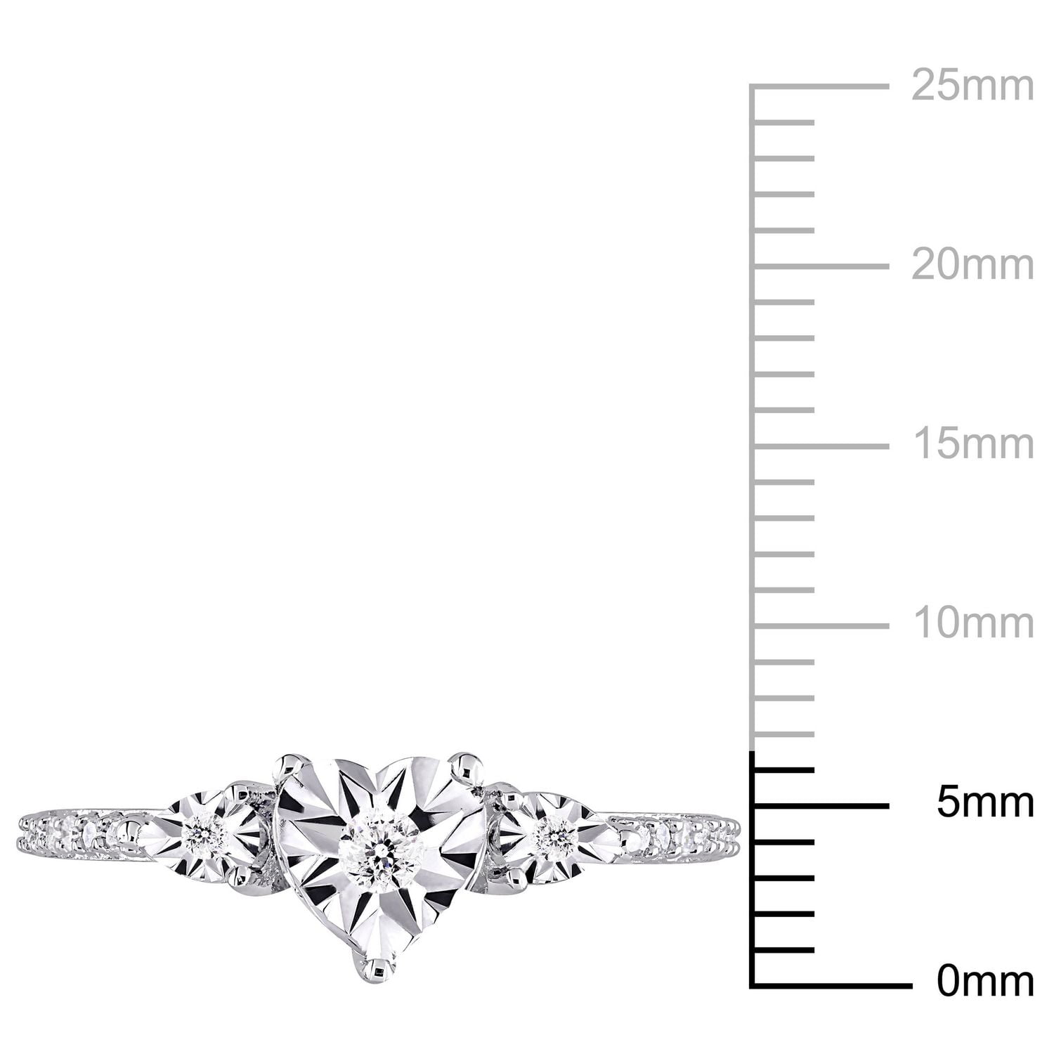 Bague à trois pierres de forme coeur Miabella avec diamants 1/7 CT poids total en argent sterling
