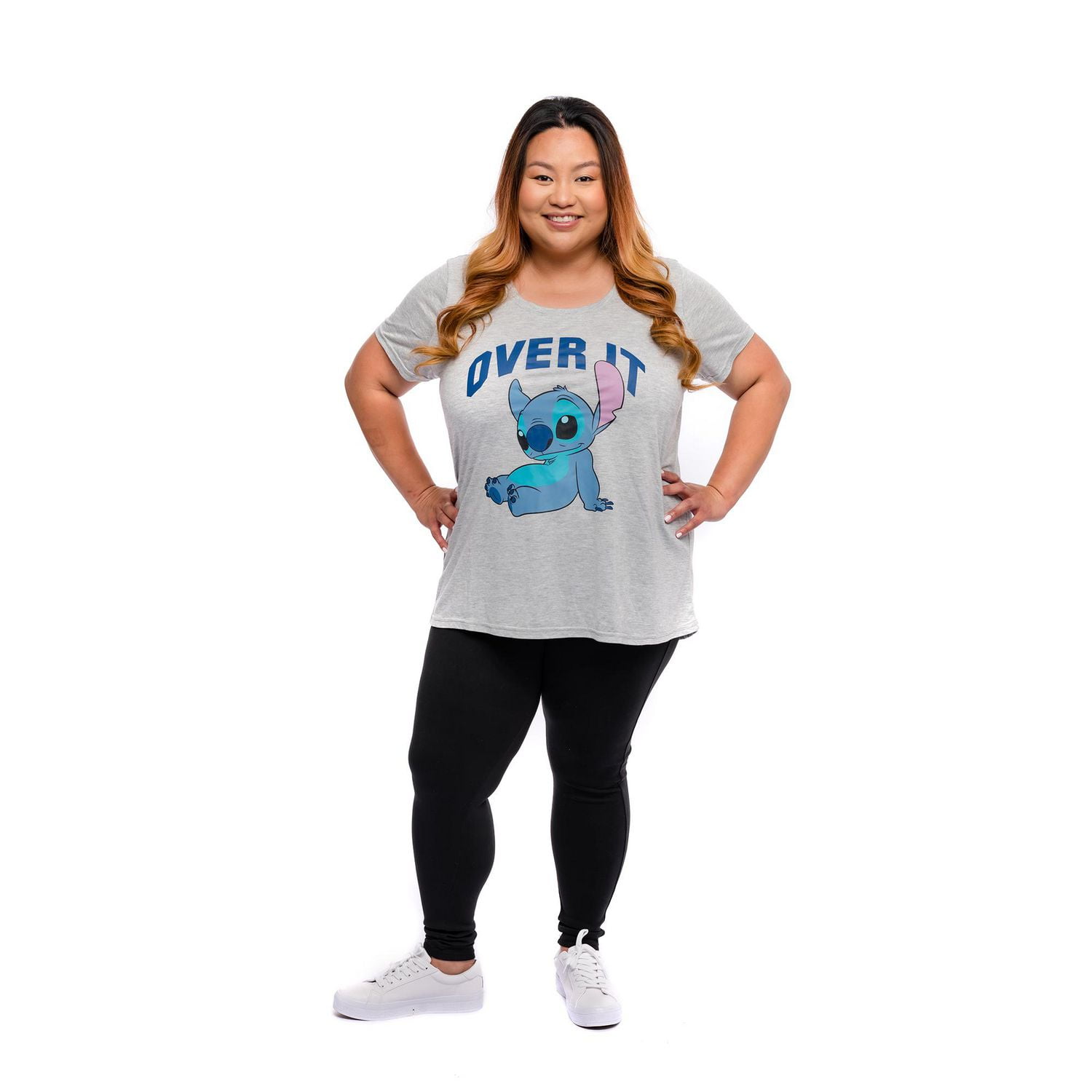 Ladies Plus Disney Lilo & Stitch Over It Stitch Short Sleeve Scoop Neck T-Shirt