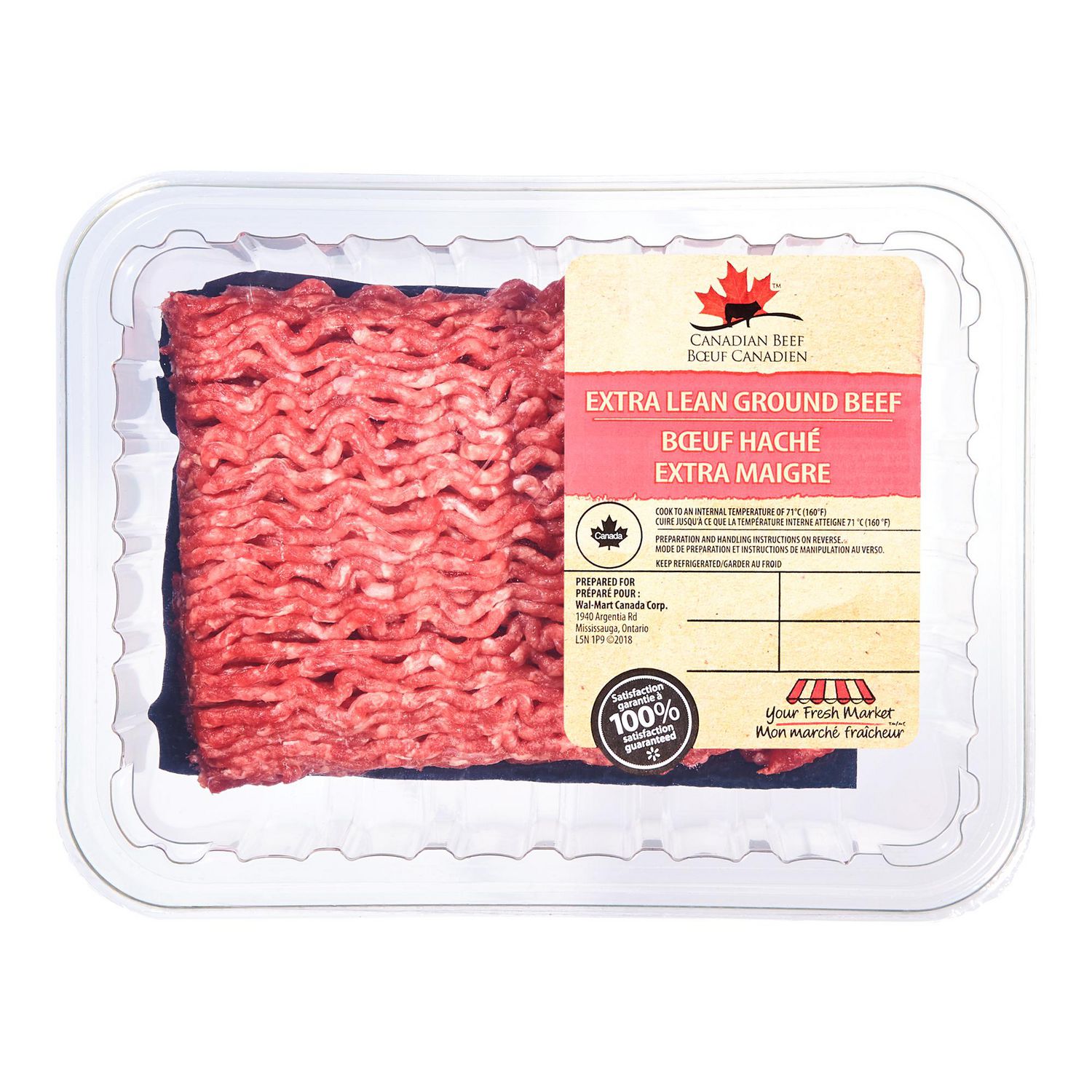 Bœuf Haché Extra Maigre, Mon marché fraîcheur, Plateau Emballé de 450 g de Bœuf Finement Haché dans une Pellicule Plastique Transparente, Vue de Près Orientée vers l'Avant Montrant une texture Croustillante et la Couleur de la Viande Rouge sur un Fond de studio Neutre; une base Polyvalente pour burgers, tacos, Boulettes de Viande et Préparation de Repas du Lendemain, Souvent Portionné pour des Lots Conviviaux au Congélateur.