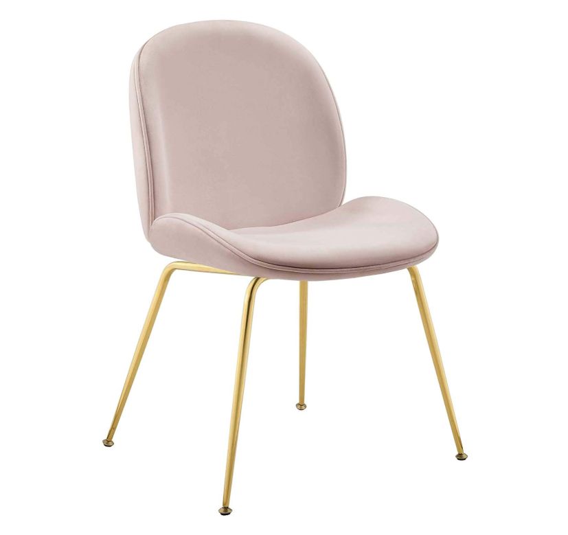 Plata Decor Velvet Chair with Gold Stainless Steel legs in Pink Color