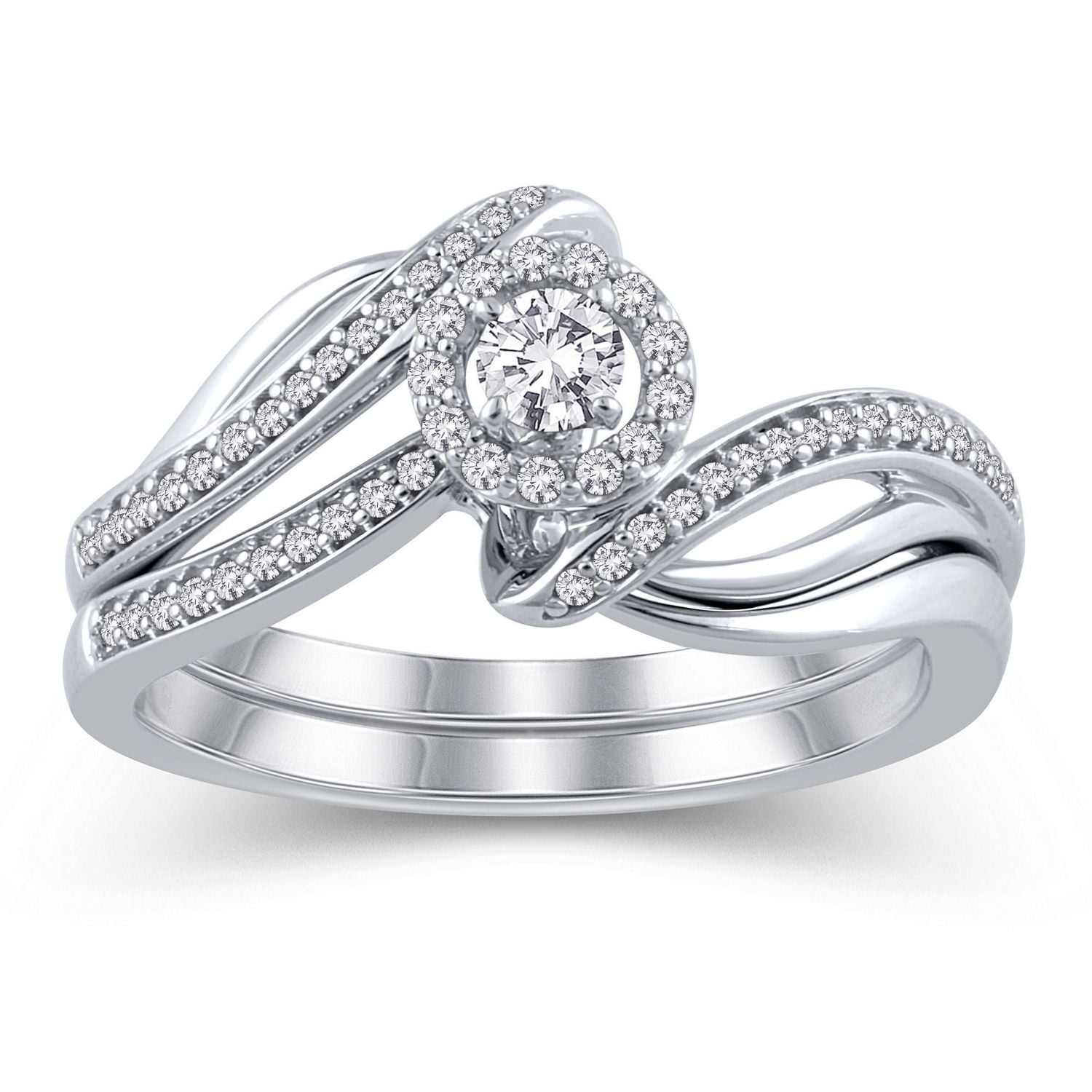 10K White Gold JK I2I3 Diamond  Bridal  Ring  Set Walmart  