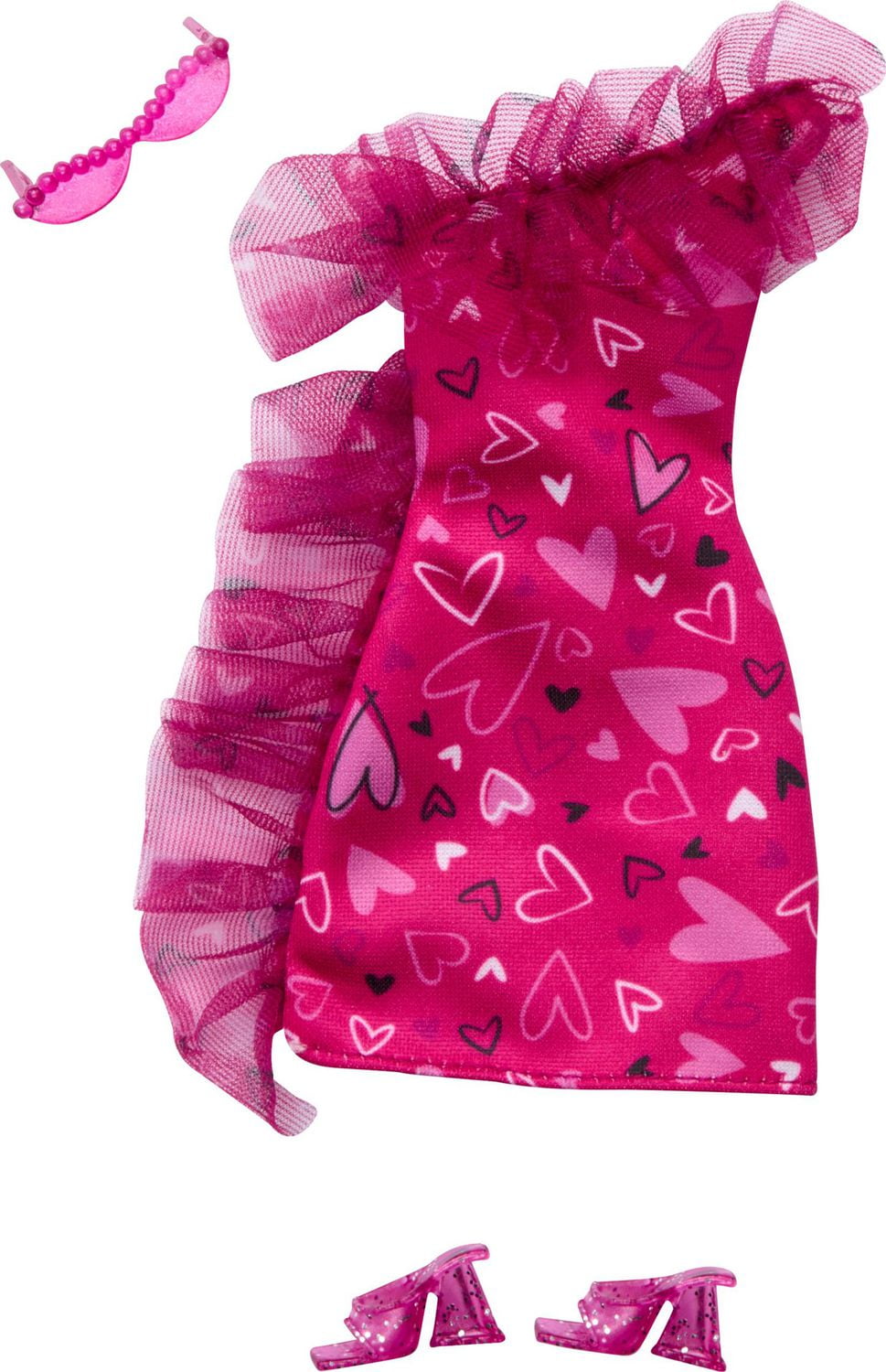 Barbie Doll Clothing Fashion Pack with Ruffled Pink Heart Dress Accessories 1 Outfit Walmart