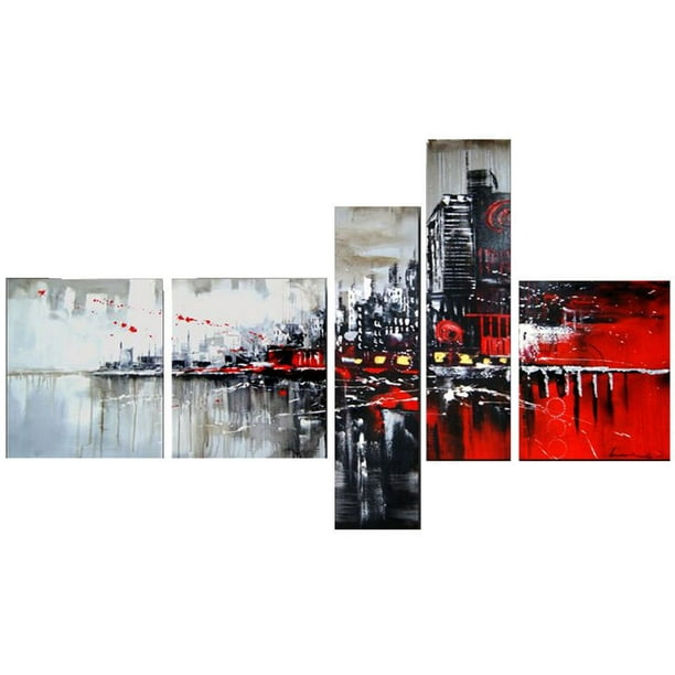 Décoration murale sur toile Design Art Paysage urbain rouge et noir