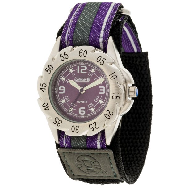 Montre analogique Coleman noire à bracelet Fastwrap en nylon violet et gris