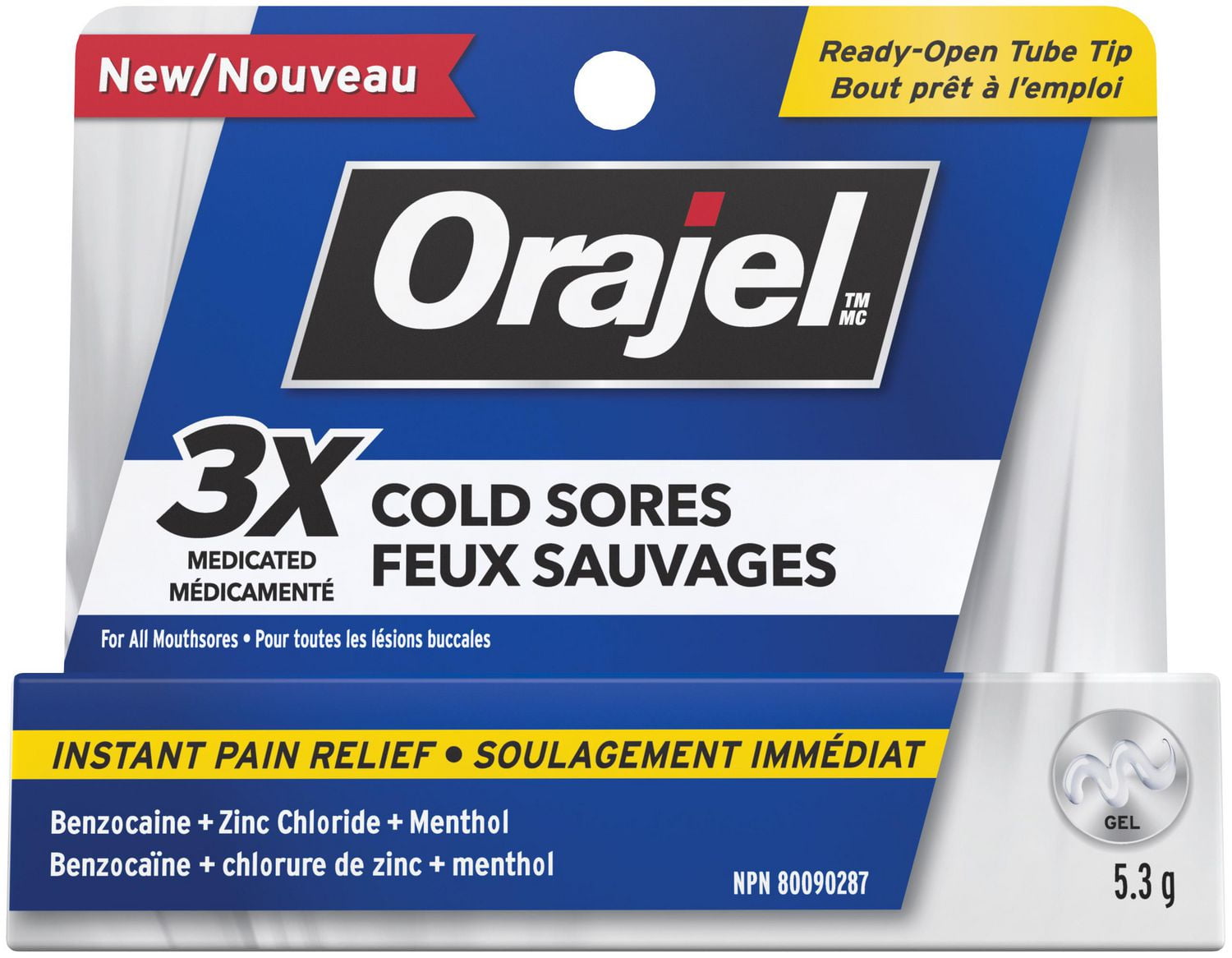 Gel Médicamenté Orajel Bouton de Froid 3x, Soulagement Instantané de la Douleur, 5,3g Le gel Feux sauvages 3X médicamenté Orajel soulage instantanément la douleur de tous les ulcères buccaux, 5.3g gel
