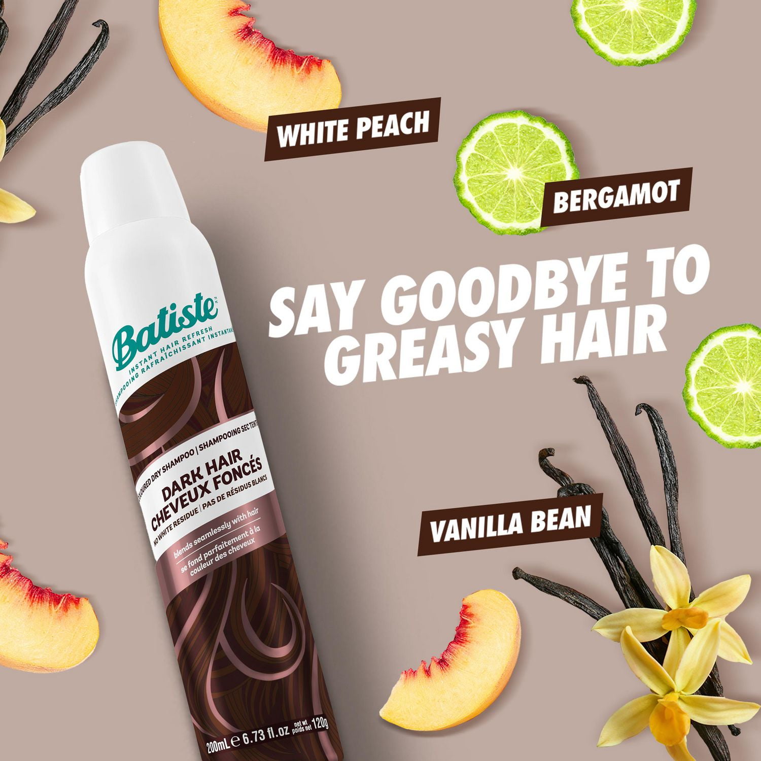 Batiste Plus Divine Dark Dry Shampoo Mini Travel Size, Batiste 50 mL, For Dark Brown Hair