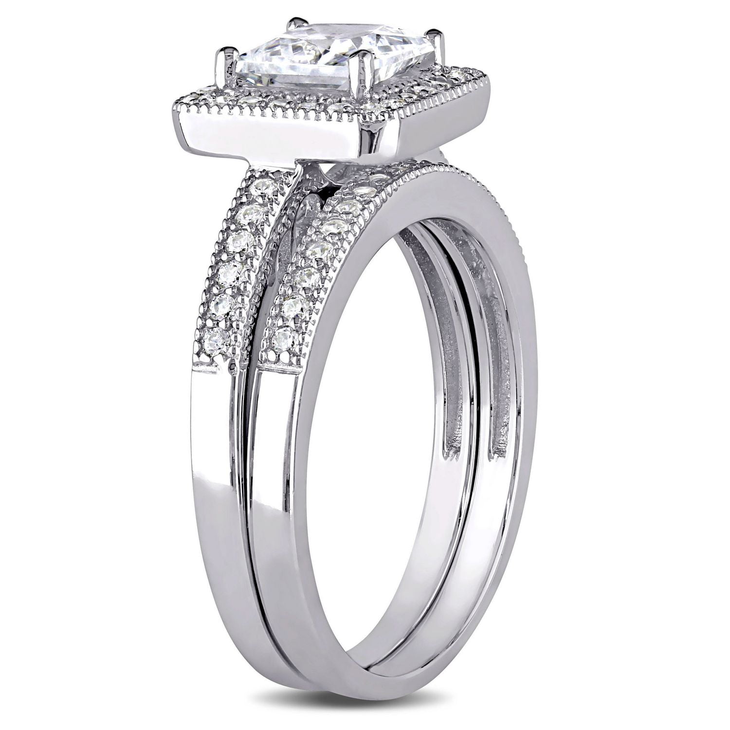 Miabella 2.34 Carat T.G.W. Princess and Round-Cut Cubic Zirconia Sterling Silver Bridal Set