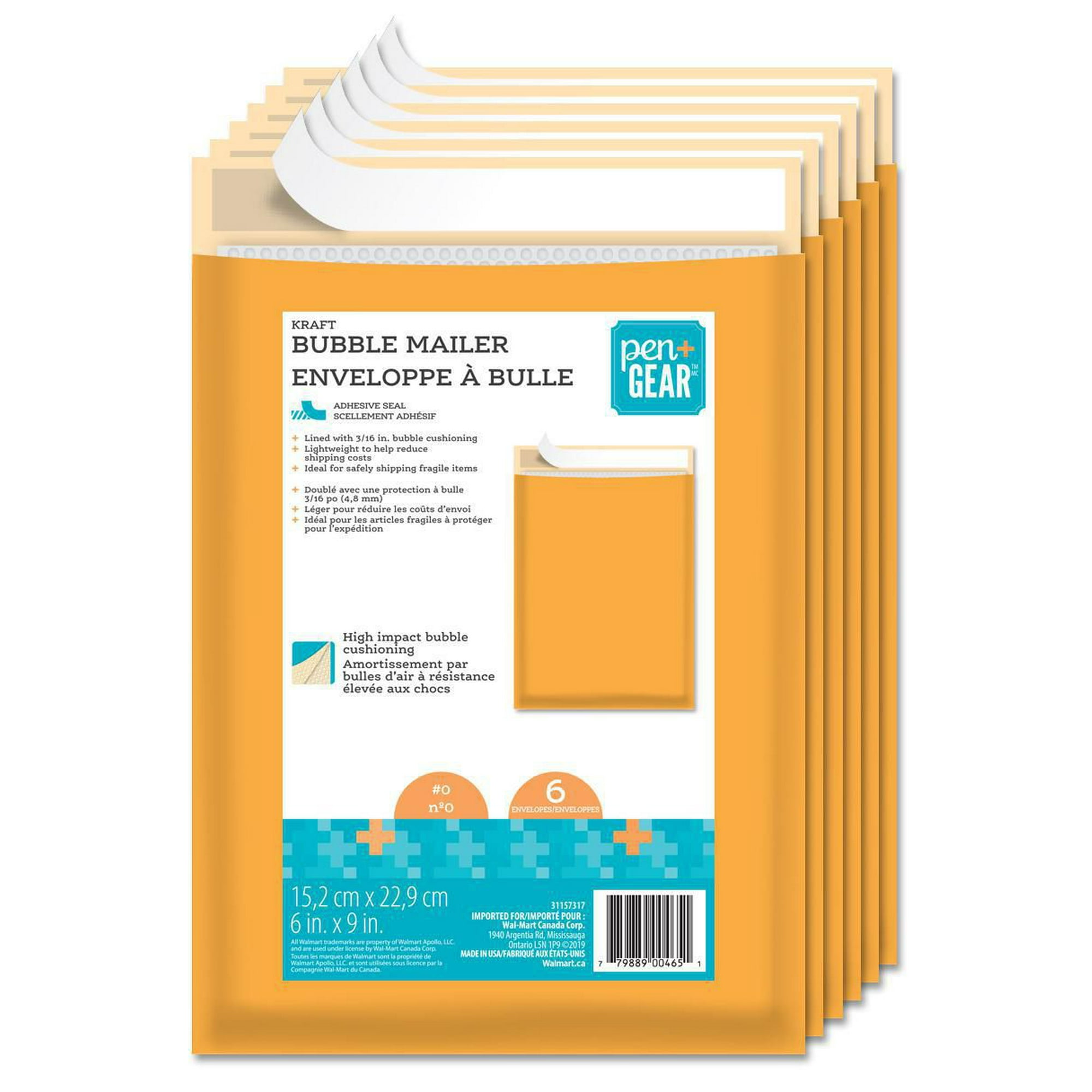 Pen+Gear Kraft Bubble Mailer #0, 6 in. x 9 in, Pack of 6 