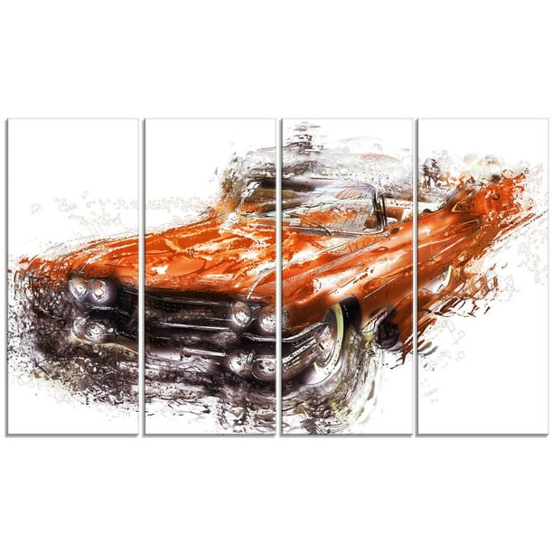 Décoration murale sur toile Design Art à motif de « Auto classique en orange »