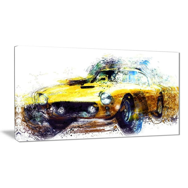 Décoration murale sur toile Design Art à motif de « Auto classique en jaune »