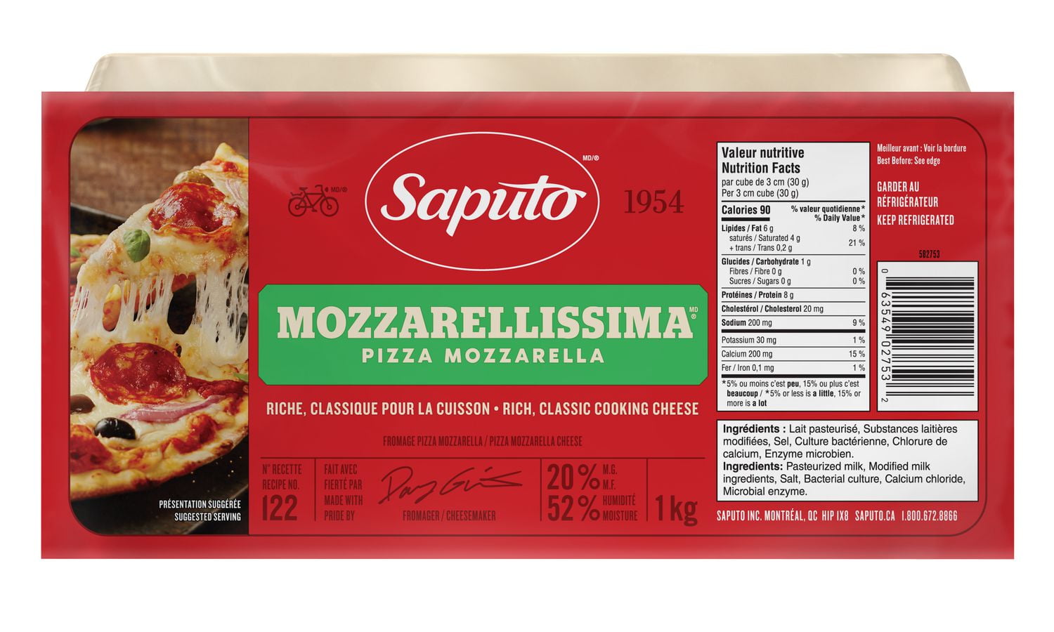 Saputo Mozzarellissima Pizza Mozzarella Cheese