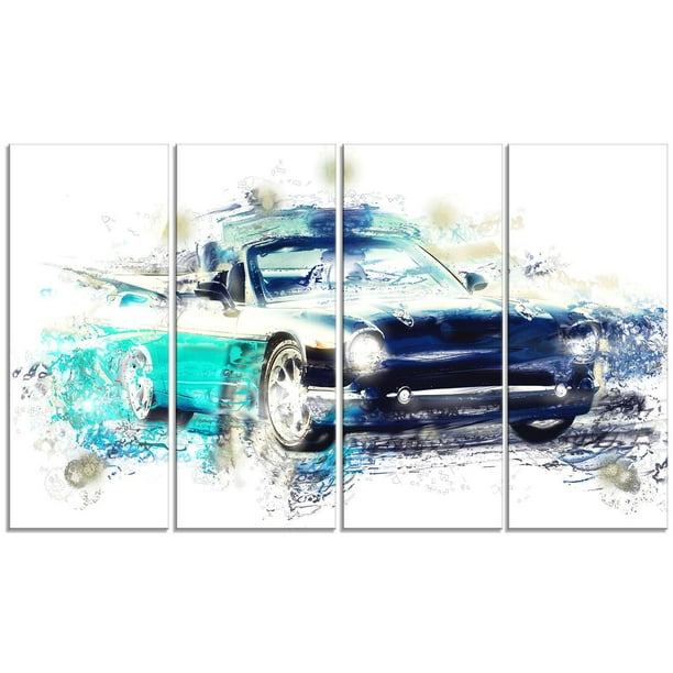 Décoration murale sur toile Design Art à motif de « Ombres voiture classique en bleu »