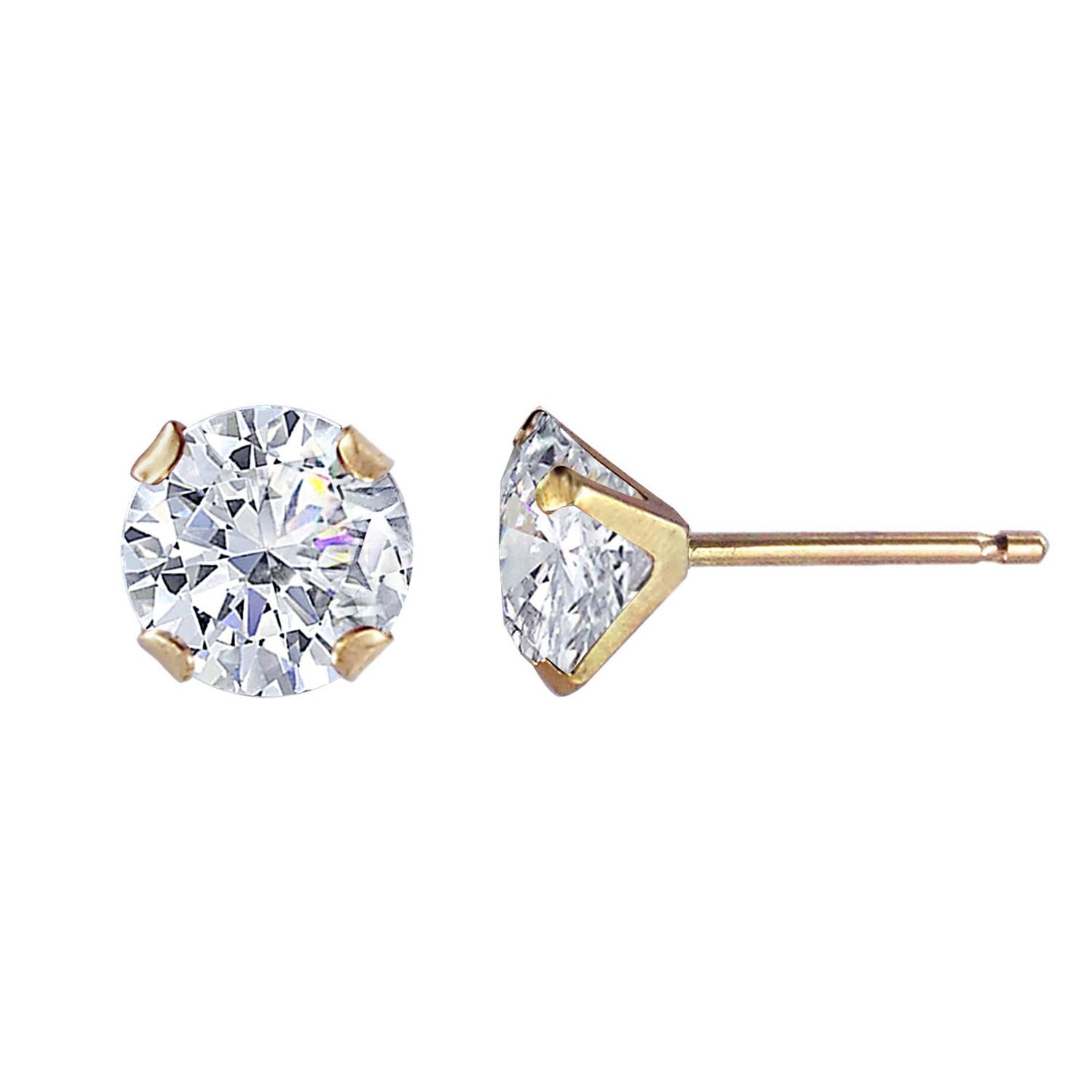 Luxury Designs 10K Yellow Gold 5mm Cubic Zirconia Stud Earring