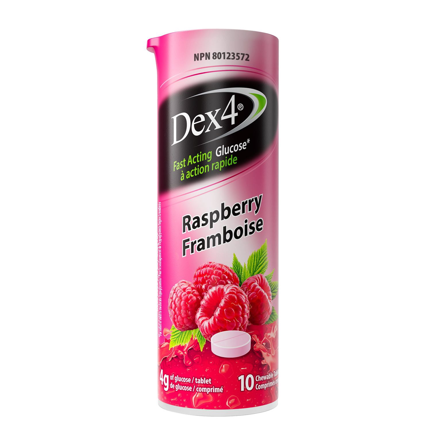 Dex4 Glucose Tablets – Travel Tube – Raspberry Flavour – 10 Tablets per Tube, 12-Pack (120 units) – Fast-Acting, Pre-Measured Glucose Tabs – Fat-Free, Gluten-Free, Travel-Friendly