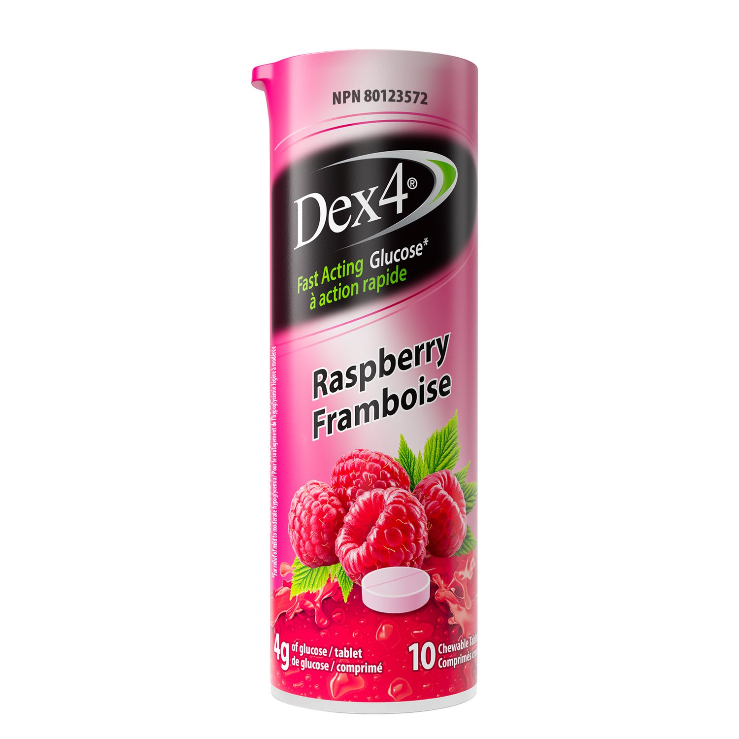 Dex4 Glucose Tablets – Travel Tube – Raspberry Flavour – 10 Tablets per Tube, 12-Pack (120 units) – Fast-Acting, Pre-Measured Glucose Tabs – Fat-Free, Gluten-Free, Travel-Friendly
