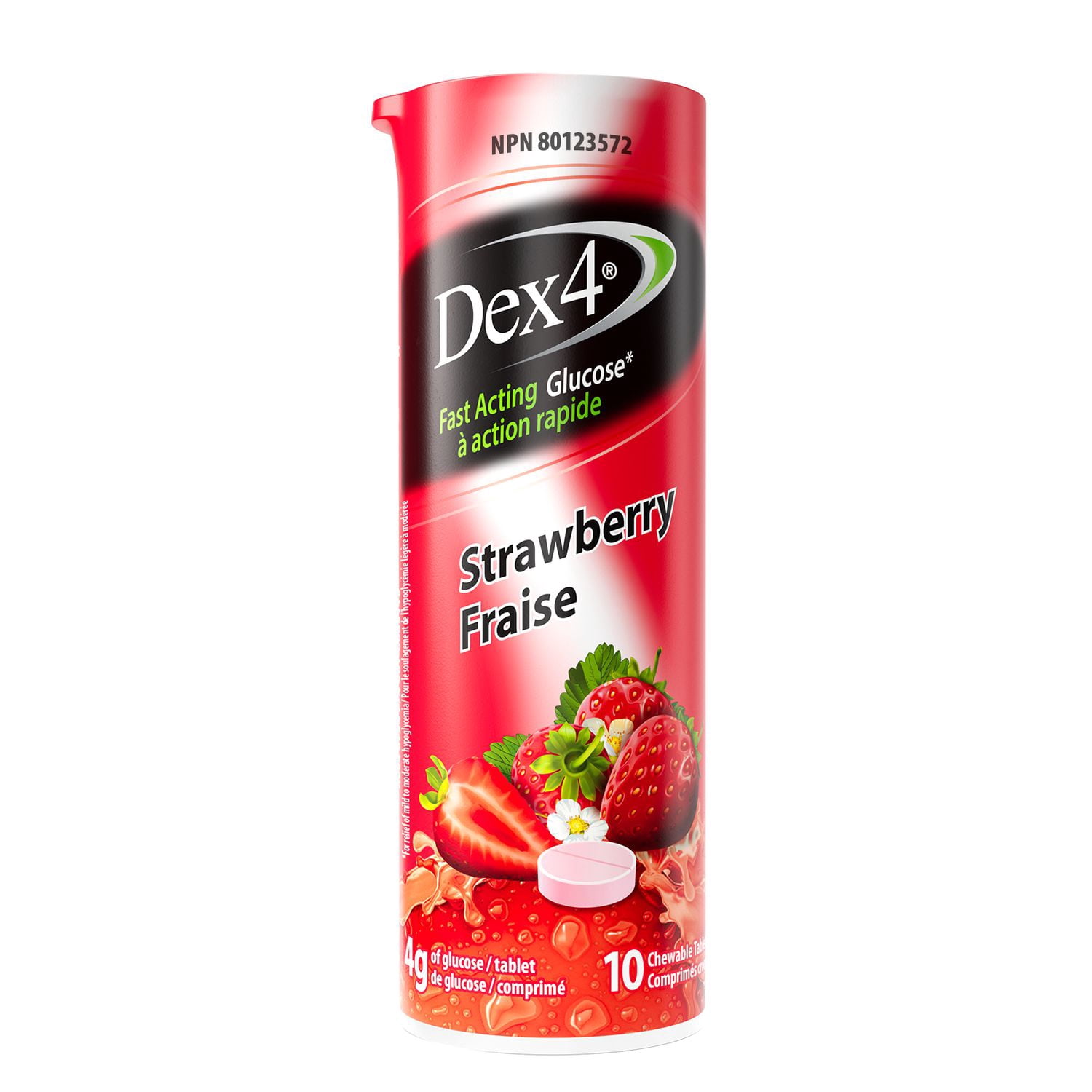 Dex4 Glucose Tablets – Travel Tube – Strawberry Flavour – 10 Tablets per Tube – Fast-Acting, Pre-Measured Glucose Tabs – Fat-Free, Gluten-Free, Travel-Friendly