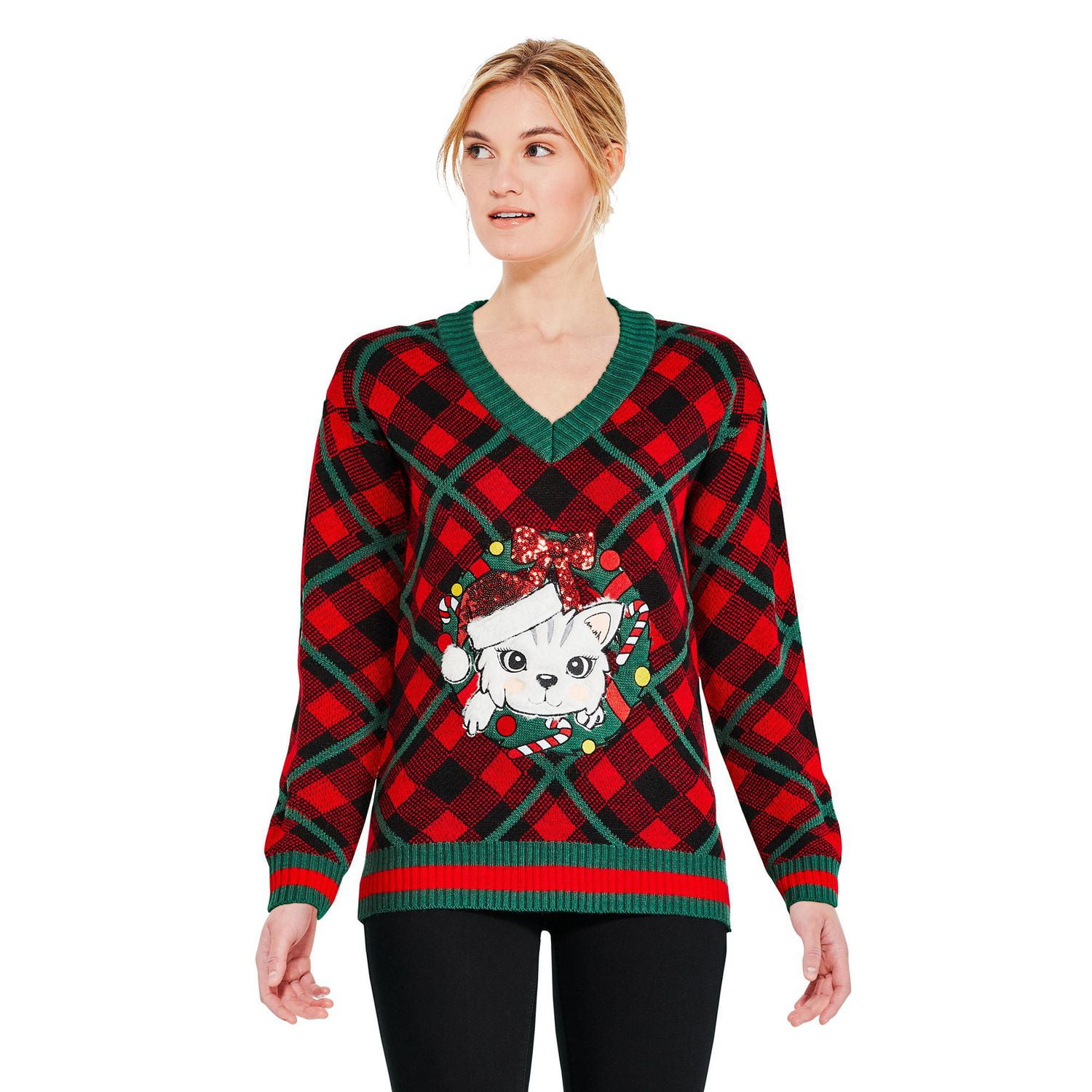 George Women's Happy Christmas Cat Sweater