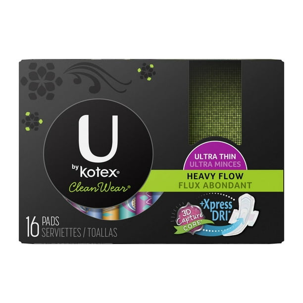 U by Kotex Clean & Secure Overnight Maxi Pads with Wings, Extra Heavy  Absorbency, Unscented, 24 Count 