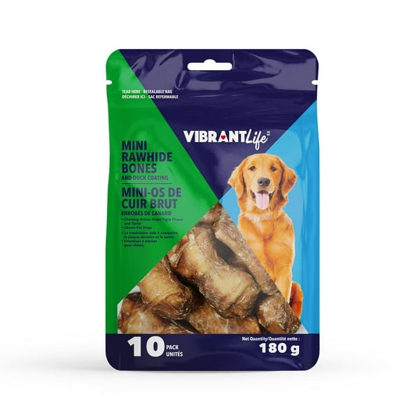 VibrantLife Mini Rawhide Bones and Duck Coating Chews for Dogs, 180 g