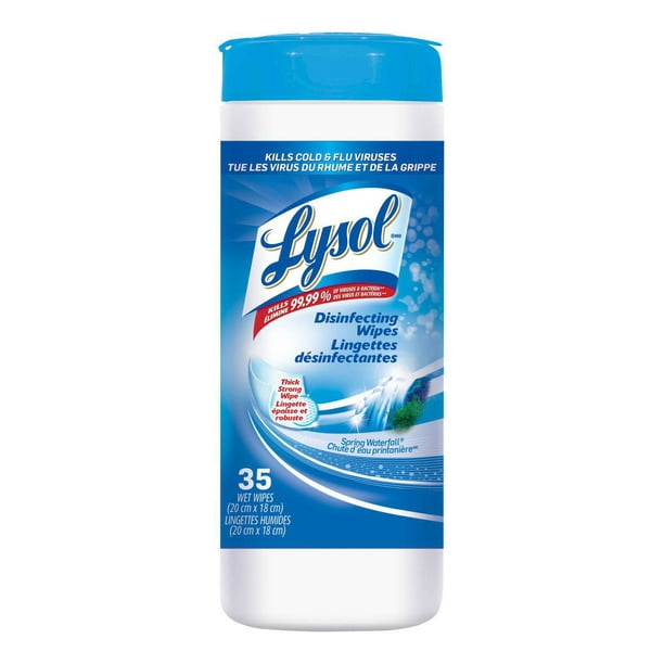 Lingettes désinfectantes pour surfaces Lysol, cascade du printemps, 35 lingettes, désinfectant, nettoyage, assainissement 35 lingettes