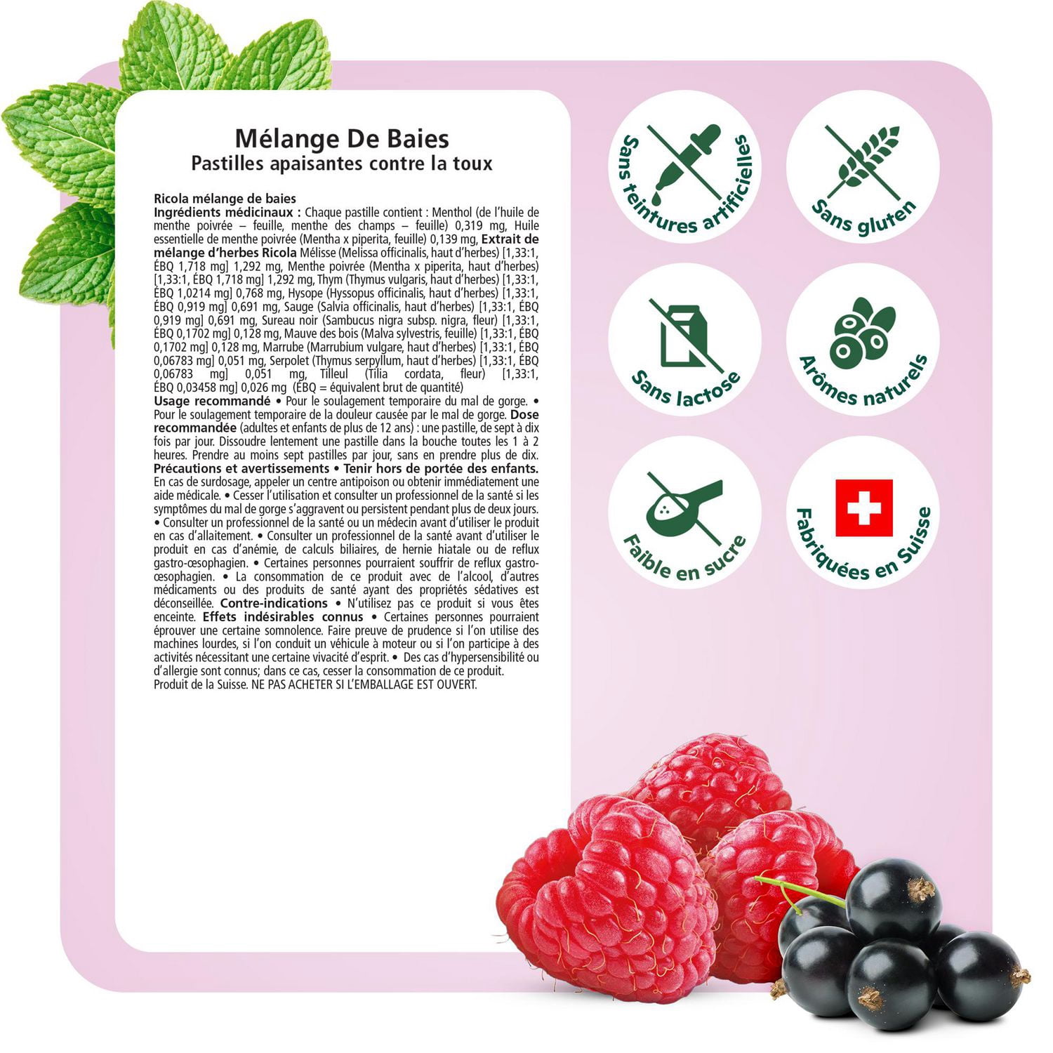 Ricola Box Berry Medley, Low Sugar Naturally Delicious Throat Refreshment & Relief, 18 Count