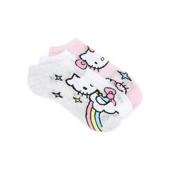 Hello Kitty Women's No-Show Socks, 3-Pack, Size 4-10, Lightweight Women's No-Show Socks