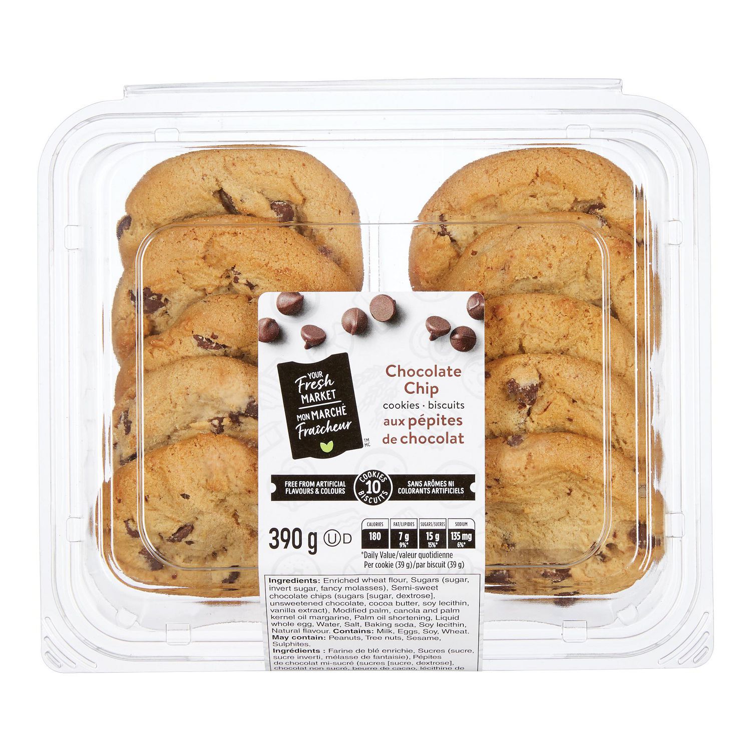 Biscuits aux pépites de chocolat Mon marché fraîcheur, 10 biscuit - 390 g