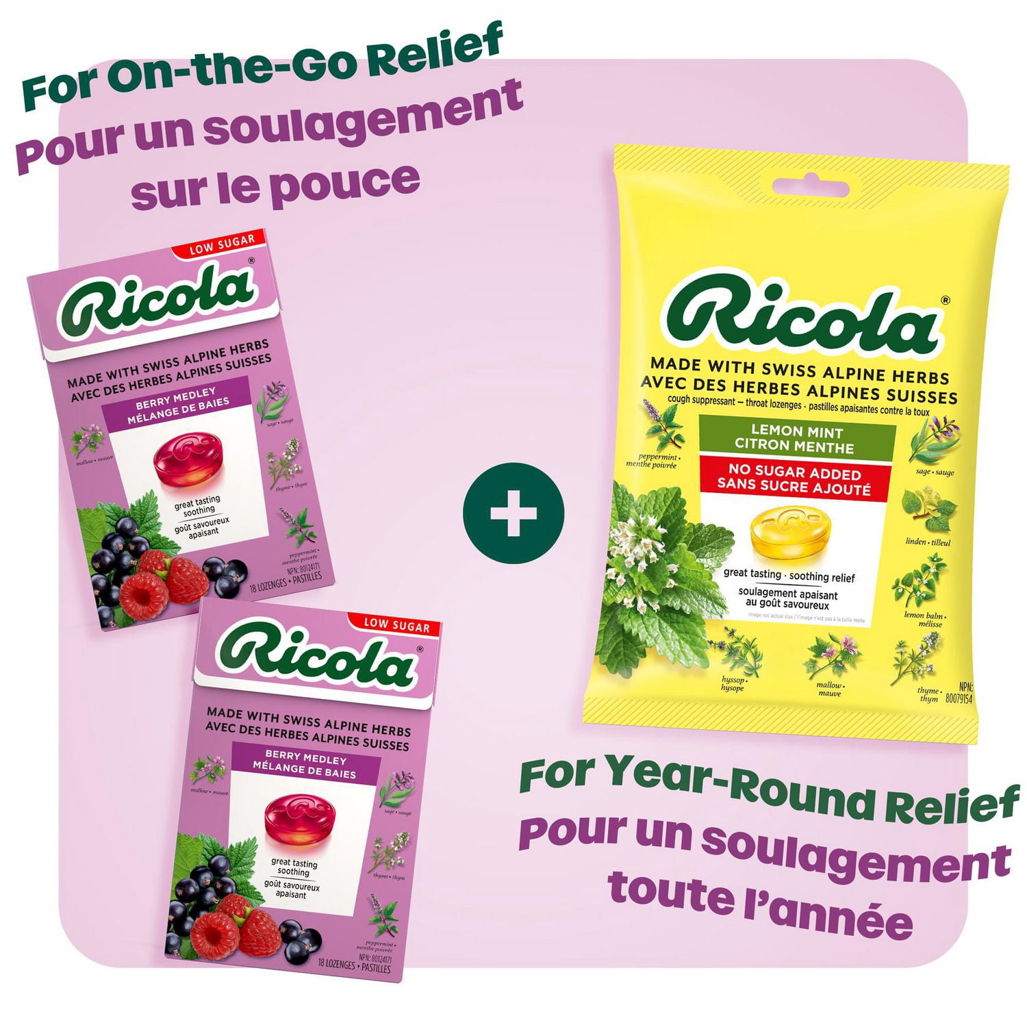 Ricola Box Berry Medley, Low Sugar Naturally Delicious Throat Refreshment & Relief, 18 Count