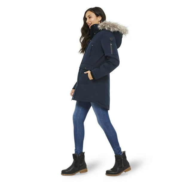 Canadiana Women's Parka Jacket with Faux Fur Trim Hood 