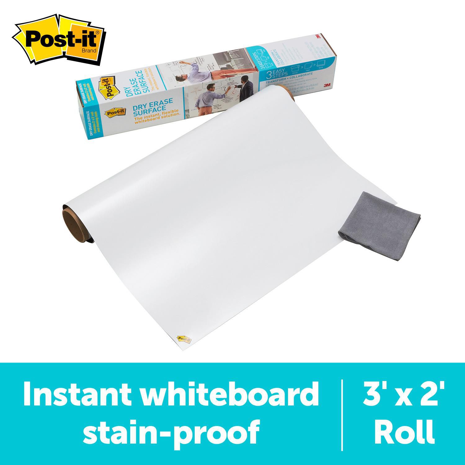 Post-it Dry Erase Whiteboard Film Surface for Walls, Doors, Tables,  Chalkboards, Whiteboards, and More, Removable, Stain-Proof, Easy  Installation, 3