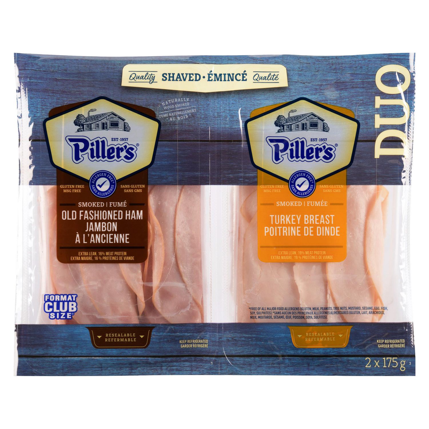 Piller’s Quality Shaved Old Fashioned Ham & Smoked Turkey Breast, High Protein, 2 x 175g