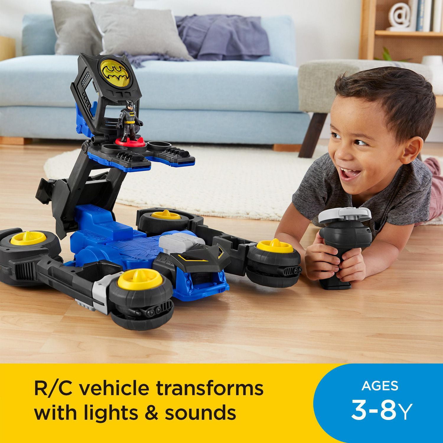 Imaginext DC Super Friends Batman Transforming Batmobile Remote Control Car  with Lights & Sounds