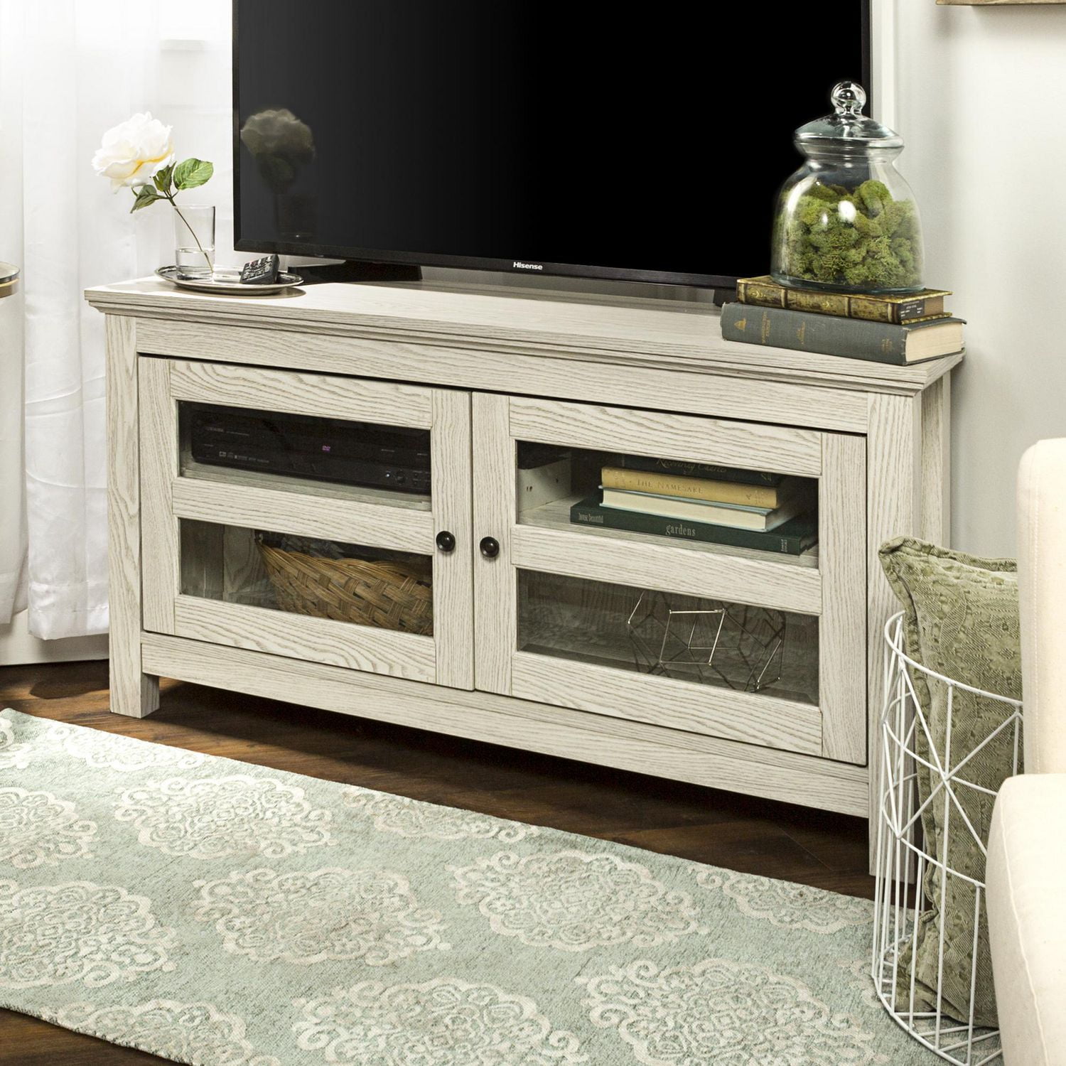 Walker Edison White Wood Corner TV Media Stand Storage Console