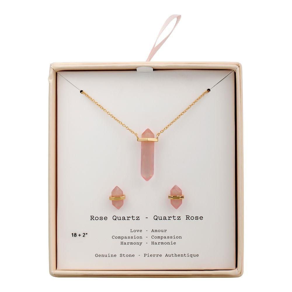 Luxury Designs Ensemble collier et boucles d'oreilles en quartz rose