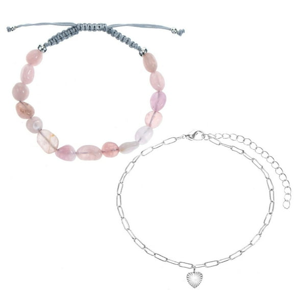Luxury Designs Rose Quartz and paperclip link bracelet set