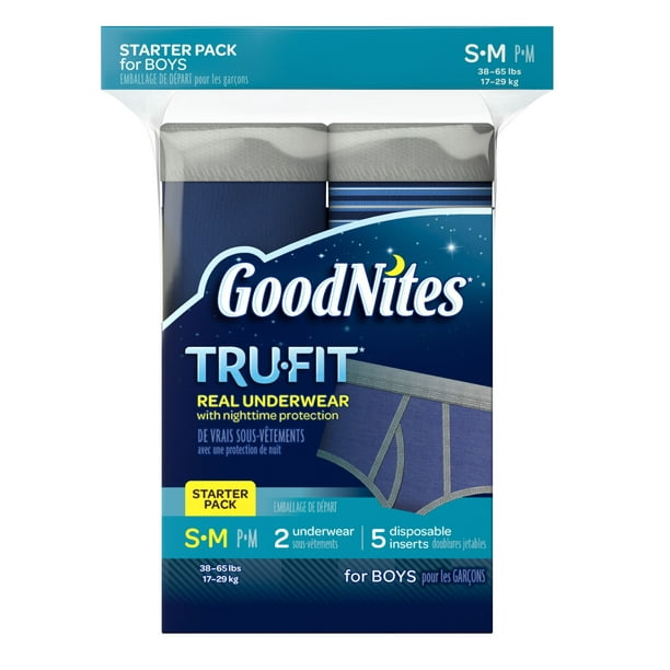 Goodnites TRU-FIT Bedwetting Underwear, Starter Kit (2 Pants + 5 Inserts),  Sizes: S/M, L/XL 