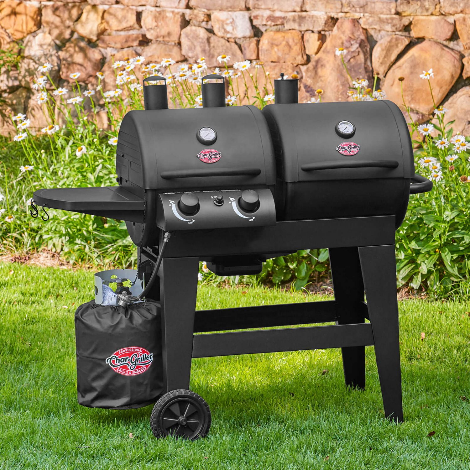 Gas charcoal grill with smoker best sale