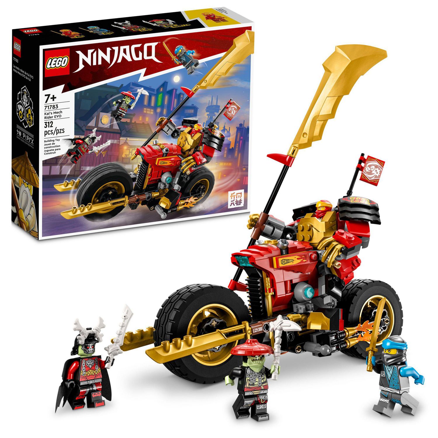 LEGO NINJAGO Kai's Mech Rider EVO 71783, Upgradable Ninja Motorbike Toy,  Mech Action Figure and 2 Bone Warrior Minifigures, Toys for Kids 7 Plus  Years Old, Includes 312 Pieces, Ages 7+ 