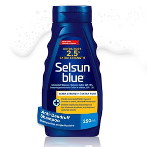 Selsun Blue 2.5% Shampooing anti-pelliculant extra-fort, Sulfure de sélénium prouvé cliniquement, Traitement des pelliculants, Séborrhée et Tinea Versicolor, Vitamine B3 pour promouvoir des cheveux sains, 250mL
