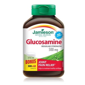 Jamieson Glucosamine 500 mg Caplets, Bonus Size, Provides Joint Pain Relief Associated with Osteoarthritis, and Cartilage Deterioration Protection. Non-GMO, Gluten-Free, 360 Caplets, Proudly Canadian